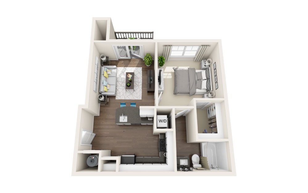 A1 - 1 bedroom floorplan layout with 1 bath and 632 square feet.