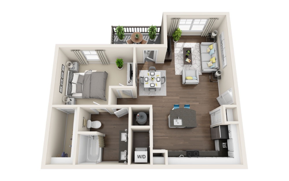 A2 - 1 bedroom floorplan layout with 1 bath and 798 square feet.