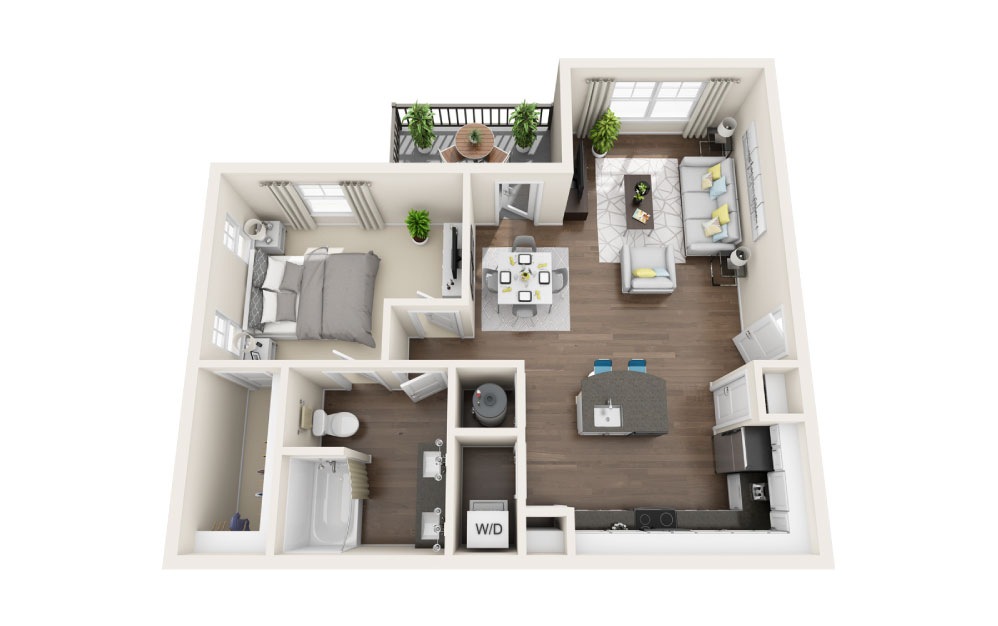 A2-E - 1 bedroom floorplan layout with 1 bath and 798 square feet.