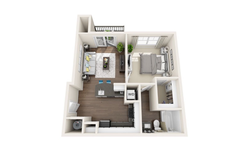 A1 - 1 bedroom floorplan layout with 1 bathroom and 632 square feet