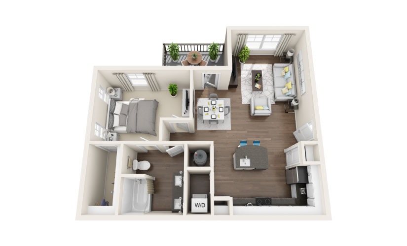 A2-E - 1 bedroom floorplan layout with 1 bathroom and 798 square feet