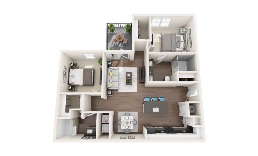 B1 - 2 bedroom floorplan layout with 2 bathrooms and 1083 square feet