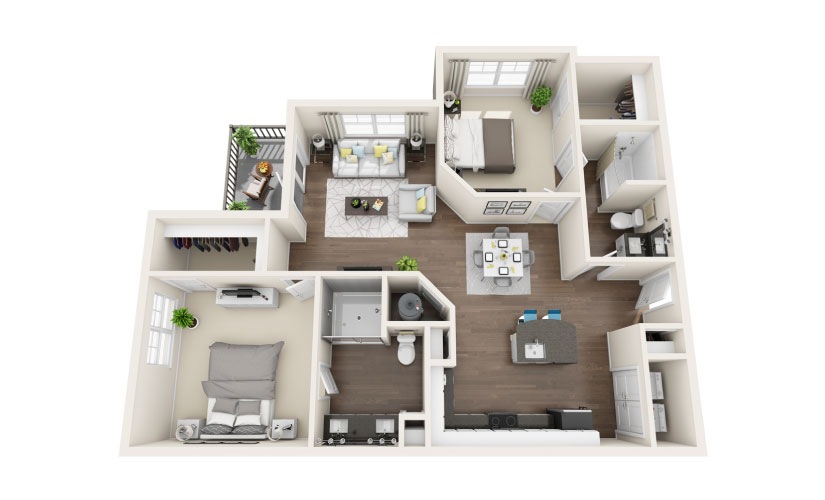 B5 - 2 bedroom floorplan layout with 2 bathrooms and 1201 square feet